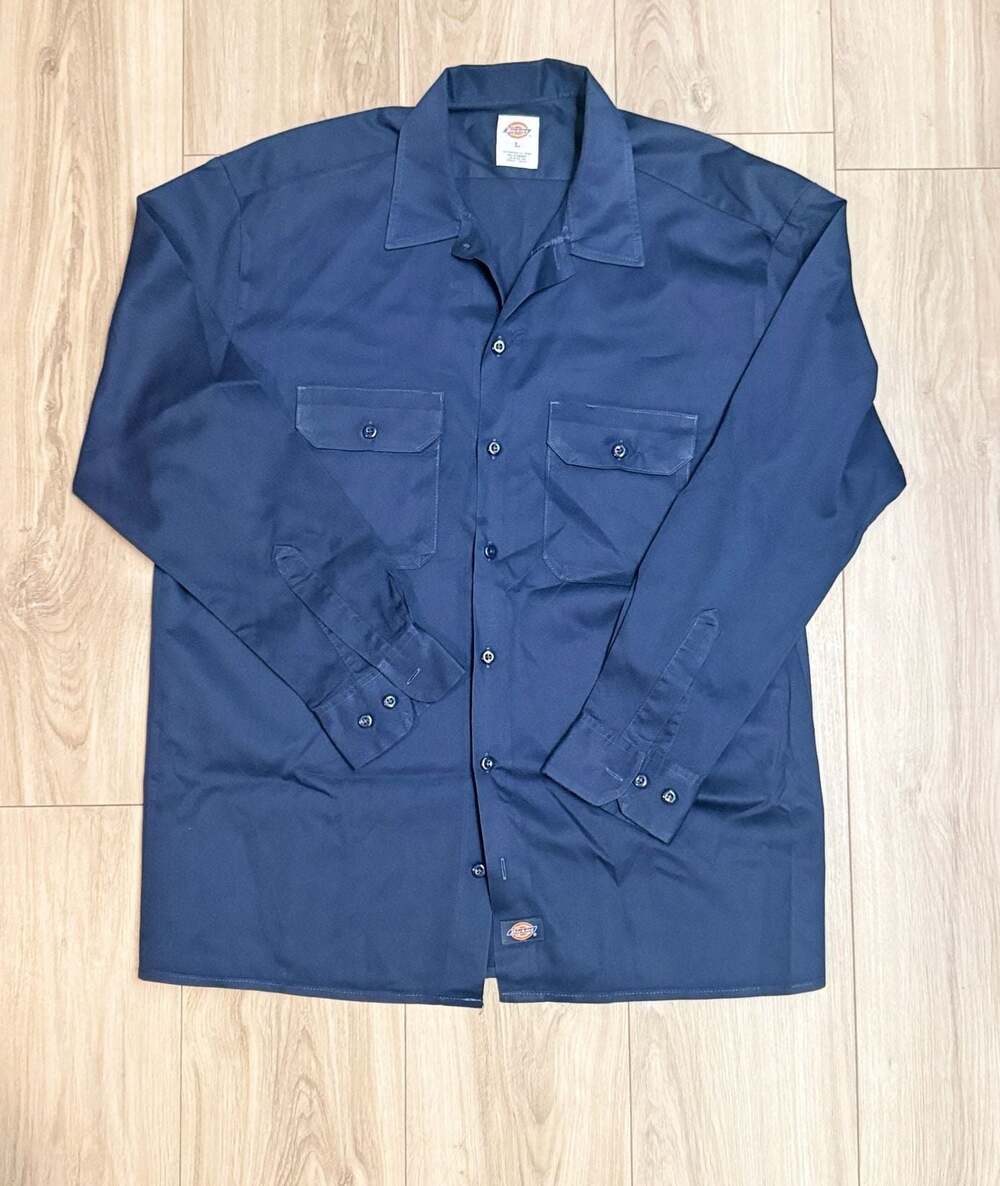 Dickies Long Sleeve Button Front Work Shirt - Navy